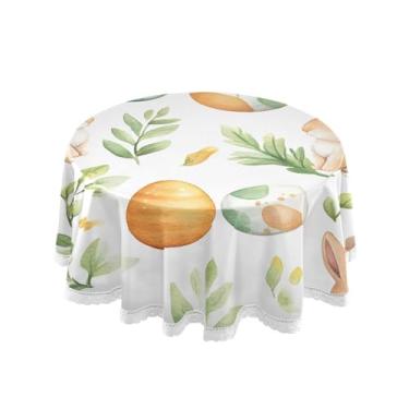 Imagem de Qilmy Toalha de mesa redonda de palmeira de treliça verde, 152 cm, resistente à água, à prova de derramamento, capa de mesa grande para jantar de reunião de família em ambientes internos e externos