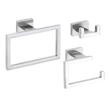 Imagem de Conjunto de ferragens de banheiro prata ouro preto suporte de toalha de aço inoxidável suporte de papel rolo anel de toalha gancho de roupão acessórios de banheiro, gancho preto (conjunto de prata 3