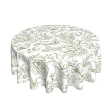 Imagem de GOLIANDA Toalha de mesa floral azul verde pássaro 177 cm toalha de mesa redonda chinoiserie floral decoração sazonal poliéster resistente a manchas capa de mesa redonda para festa piquenique cozinha
