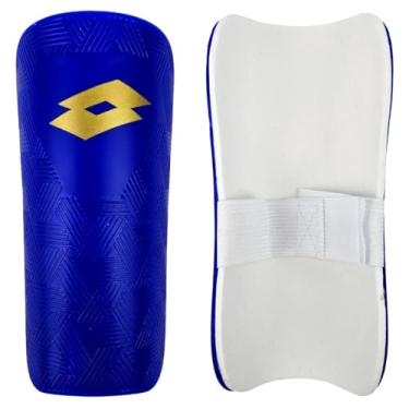 Imagem de Caneleira Lotto Branco Adulto Futebol Original Resistente (Azul)