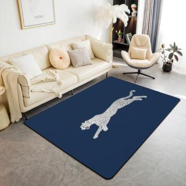 Imagem de Tapete de área com estampa de leopardo, safári, 7 x 12 cm, decoração de animais, para meninos, meninas, azul marinho, guepardo, sala de estar, para quarto, mulheres, homens, adolescentes, decoração