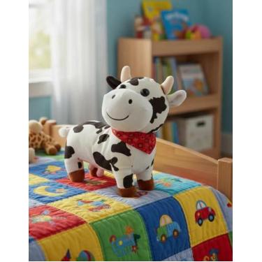 Imagem de Vaquinha De Pelúcia Fofa Boneco Macio Crianças E Presente Preto E Bran