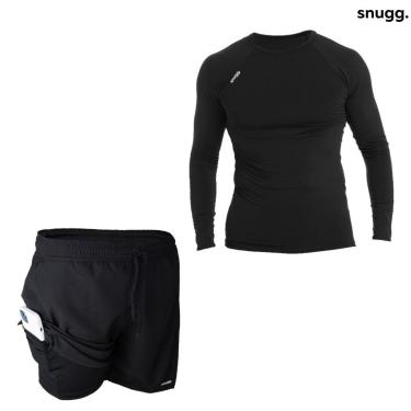Imagem de Conjunto Camiseta Longa Light Masculina e Bermuda 2 em 1 Tactel com Segunda Pele Fitness Academia-Masculino