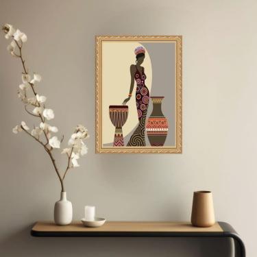 Imagem de Quadro Decorativo Mulher Negra Tambor E Vaso 33X24Cm