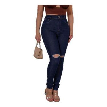 Imagem de Calça Feminina Jeans Rasgada Joelho Cintura Alta Hot Pants Skinny com 