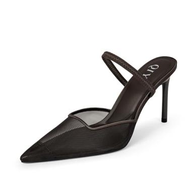 Imagem de QIY Salto de malha para mulheres, salto fino, fechado, bico fino, salto alto, sandálias sociais, Marrom, 37