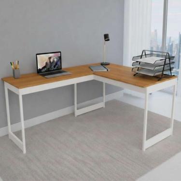 Imagem de Mesa Em L Estilo Industrial Escrivaninha De Canto Escritório Estudo Be