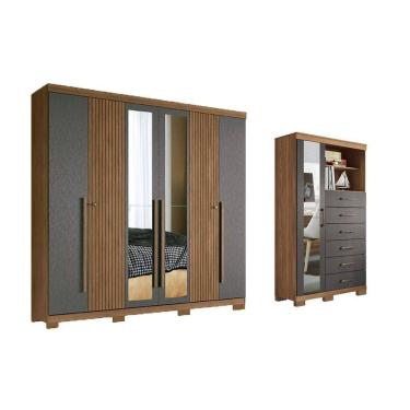 Imagem de Quarto Completo Modu +Cômoda QC354 Jatobá/Grafite - Santos Andirá