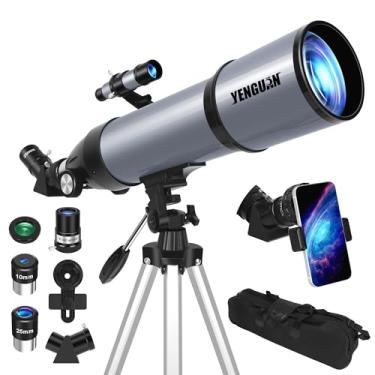 Imagem de Telescópio para adultos e crianças abertura de 80 mm 600 mm, telescópio para adultos de alta potência, iniciantes em astronomia para ver planeta, ideal para presentes, com adaptador de telefone, bolsa