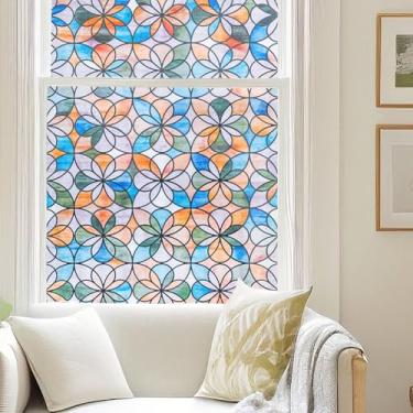 Imagem de OHTMERU Película de privacidade para janela de vitral 3D, controle de calor, bloqueio de UV, película decorativa de janela para banheiro, porta da frente, casa, não adesiva, 59,9 x 99,8 cm