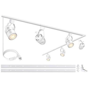 Imagem de Bravsekai Kits de iluminação de pista de LED branco, 6000 K branco frio regulável PAR20 cabeças de iluminação de trilhos, luminárias de holofotes com trilhos de trilho tipo H 6 x 3,28 m, incluídas