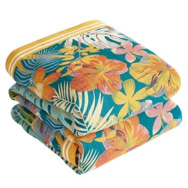 Imagem de Cobertor Boho para cama 203 x 228 cm, cobertor 100% algodão para sofá de sofá, colcha de musselina ultra macia de 4 camadas com estampa floral, cobertor/capa para decoração de sala de estar