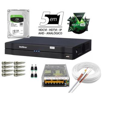 Imagem de Kit Dvr 4 Canais Intelbras Full Hd + Cabo + fonte + Conectores C/Hd 1 Tb