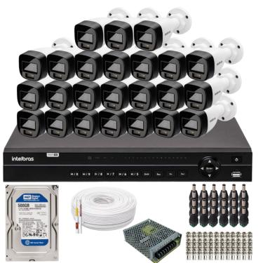 Imagem de Kit 24 Câmeras Intelbras 1120b Full Color, Dvr 32ch Mhdx 1232 Hd 500gb
