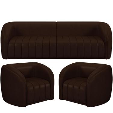 Imagem de Kit Sofá 4 Lugares Para Sala 252cm Com 02 Poltronas Lazio M03 Corano Marrom - Lyam Decor