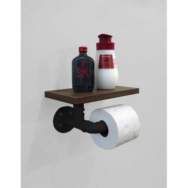 Imagem de Porta Papel Higiênico Acessório Para Banheiro Papeleira Suporte De Parede Preto Laca