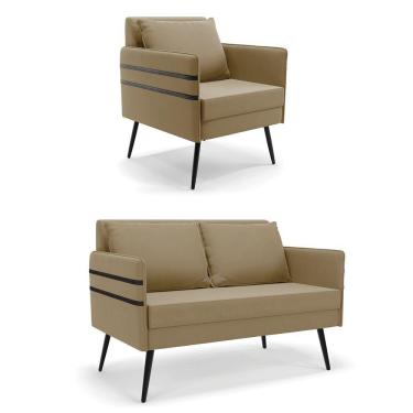 Imagem de Kit 01 Namoradeira E 01 Poltrona Suede Marrom Rato