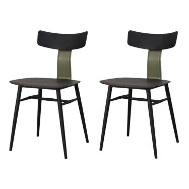 Imagem de Kit 2 Cadeiras Analu Rivatti 42 Cm (largura) Assento E Encosto Pp Preto Detalhe Em Pu Verde Base Aço