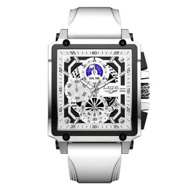 Imagem de Relógio Quartzo Com Cronógrafo Esportivo Masculino Design Tonneau Impermeável 3atm Branco