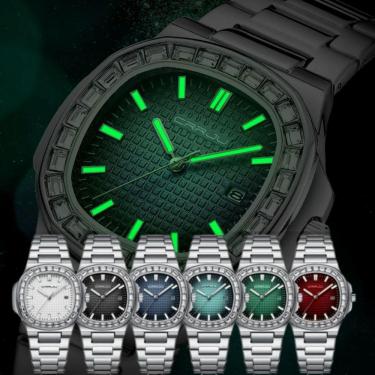 Imagem de Relogio Masculino Casual Quadrado Em Aço Inoxidável Impermeavel 3atm Verde
