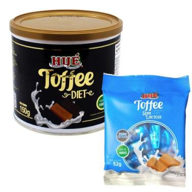 Imagem de Bala toffee misto 150g e caramelo sem lactose 52g diet hue - kit 2 uni