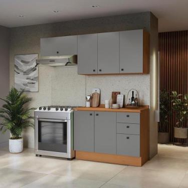 Imagem de Armário De Cozinha Compacta 3 Gavetas 200cm Canela/cinza Sagrado Pixel