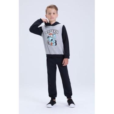 Imagem de Conjunto Infantil Moletom Felpado Storks Masculino Inverno, Preto, 6