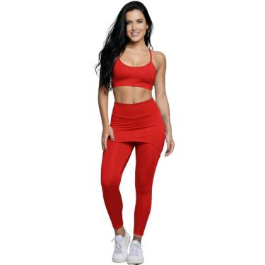 Imagem de Conjunto Top Alça Fina E Calça Saia Suplex Serra e Mar Roupa Para Academia Moda Fitness Musculação-Feminino