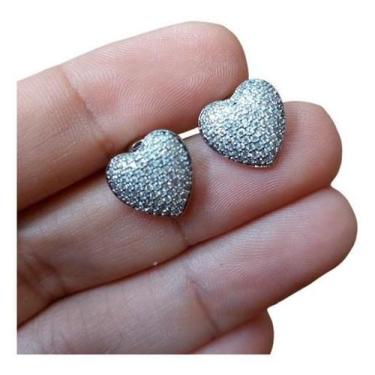 Imagem de Brinco Noiva Festa Coração Pedra Zirconia Folheado Ouro 18K - De Castr