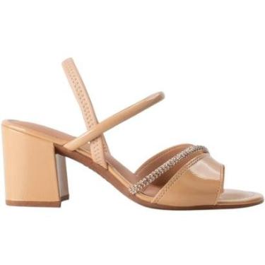 Imagem de Sandália Feminina Casual Dia a Dia Passeio Trabalho Tira com Strass Salto Médio Grosso Conforto Dako-Feminino