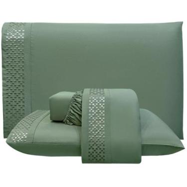Imagem de Jogo Lençol Queen Quadratto Bordado 300 Fios 4 Peças Verde - Casa Mode