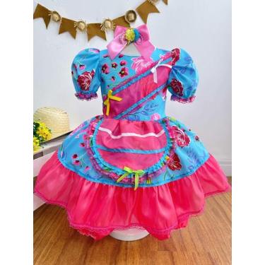 Imagem de Vestido Infantil Azul Rosa Pink Festa Junina Junino Caipira Quadrilha 