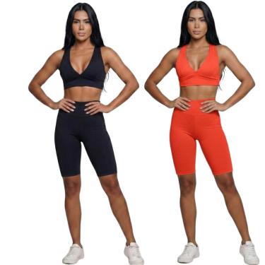 Imagem de KIT 2 Conjunto Top Bojo e Bermuda Ciclista Vekyo Roupa Para Academia Treino Moda Fitness Musculação-Feminino