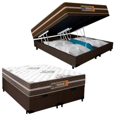 Imagem de Cama Box Baú Casal Bipartido Suede + Colchão Molas Ensacadas Texas Prime Colchões 138cm - Suporta Até 120kg Por Pessoa
