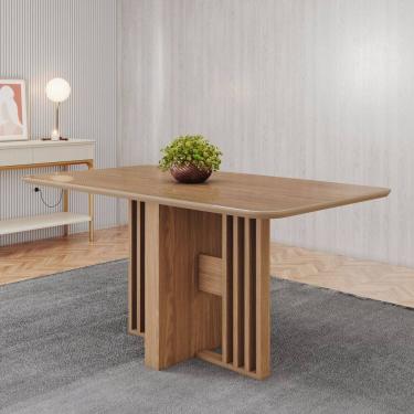 Imagem de Mesa Dinah 160cm Canto Arredondado com Vidro Marrom