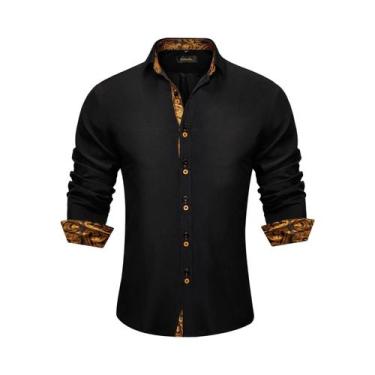 Imagem de Camisa Social Masculina De Manga Longa Preta Com Estampa Paisley Verme