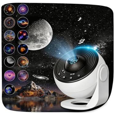 Imagem de Projetor de estrelas de galáxia de planetário 12 em 1 para decoração de quarto, lâmpada de projeção de nebulosa rotativa de 360°, projetor de luz nocturna estrelada temporizada para crianças