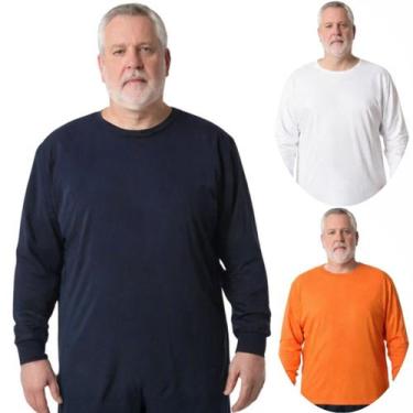 Imagem de Kit 3 Camisas Masculina Manga Longa Plus Size Malha Fria - Genérico, G