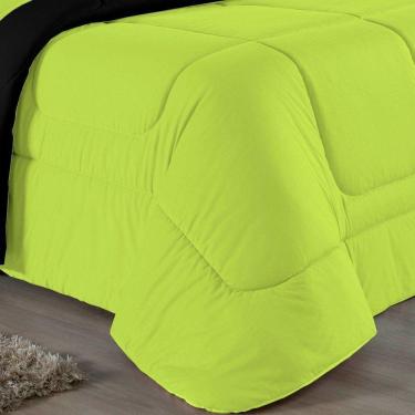 Imagem de Kit Edredom Dupla Face + Jogo De Lençol Casal Viúva Nobre 7 Peças Malha 100% Algodão - Pistache / Preto