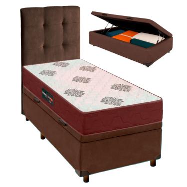 Imagem de Kit Cama Box Bau + Cabeceira + Colchão Solteiro D45 Inovaflex - Marrom