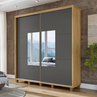 Imagem de Roupeiro Monte Carlo Ii 2 Portas De Correr Com Espelho Para Quarto Funcional - Cinamomo/grafite