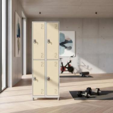 Imagem de Roupeiro Aço 4 Portas 191x85x40Cm Academia Vestiário Tranca - W3, Crem