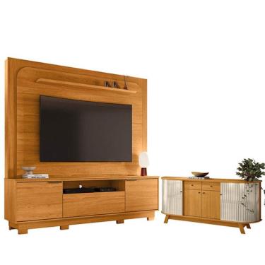Imagem de Estante Home Theater Nilo Com Pés Cinamomo Com Aparador Para Sala Buffet Mônaco Cinamom...
