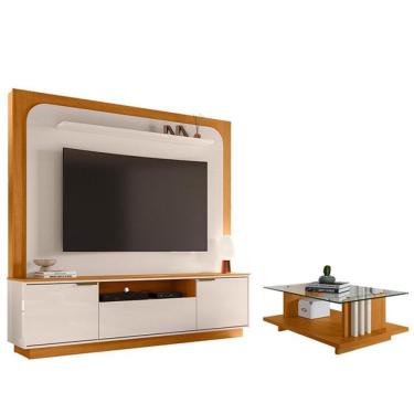 Imagem de Estante Home Theater Nilo Sem Pés Com Mesa De Centro Frizz Cinamomo Off White - Madetec