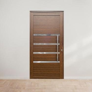 Imagem de Porta Pivotante com Puxador e Friso Linha Roma 210x140 Amadeirada Lado Esquerdo Marrom