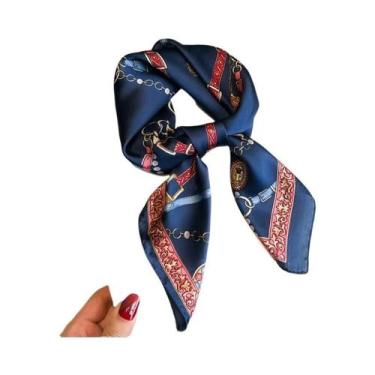 Imagem de Cachecol Feminino De Cetim Estampado Floral Com Poás De 70cm, Quente E