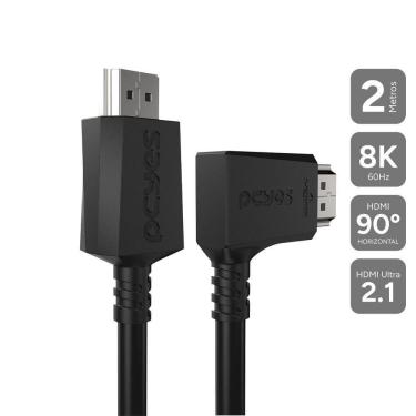 Imagem de Cabo HDMI Phm21-2H-PVC01 2M 2.1 com Suporte a 8K 60HZ Conector 90º Horizontal Preto Pcyes