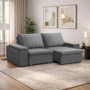 Imagem de Sofá 3 Lugares Retrátil Reclinável Para Sala 205cm Malfati F04 Veludo Cinza - Lyam Decor