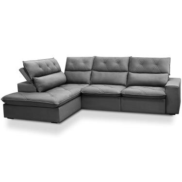 Imagem de Sofá 3 Lugares Retrátil Reclinável Chaise Esquerdo 258cm Bergen F04 Veludo Grafite - Ly...