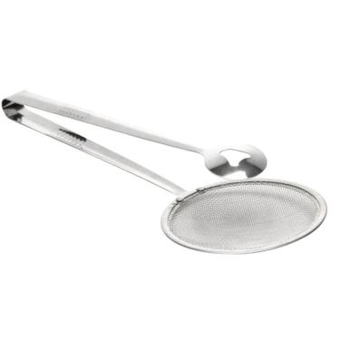 Imagem de Escumadeira Com Pegador Para Fritura Inox 28cm Lyor Cozinha Multiuso Pastel Batata Frita